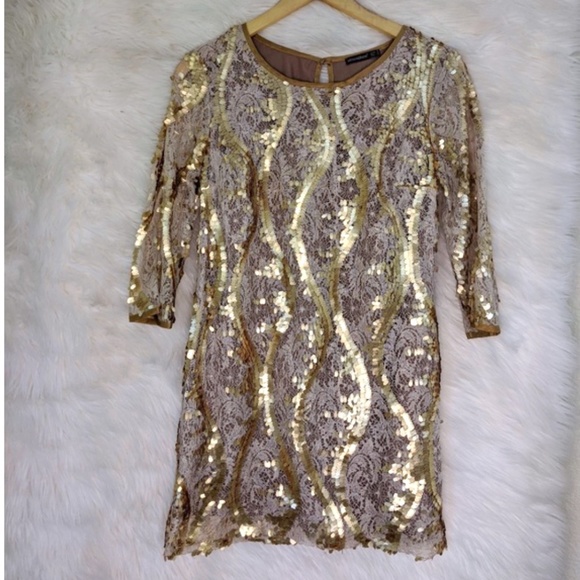 Matt Gold Sequin and Lace Dress - Picture 1 of 4